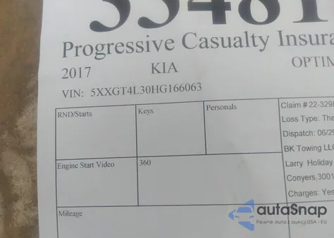 2017 Kia Optima Lx z USA, uszkodzony, nr VIN 5XXGT4L30HG166063